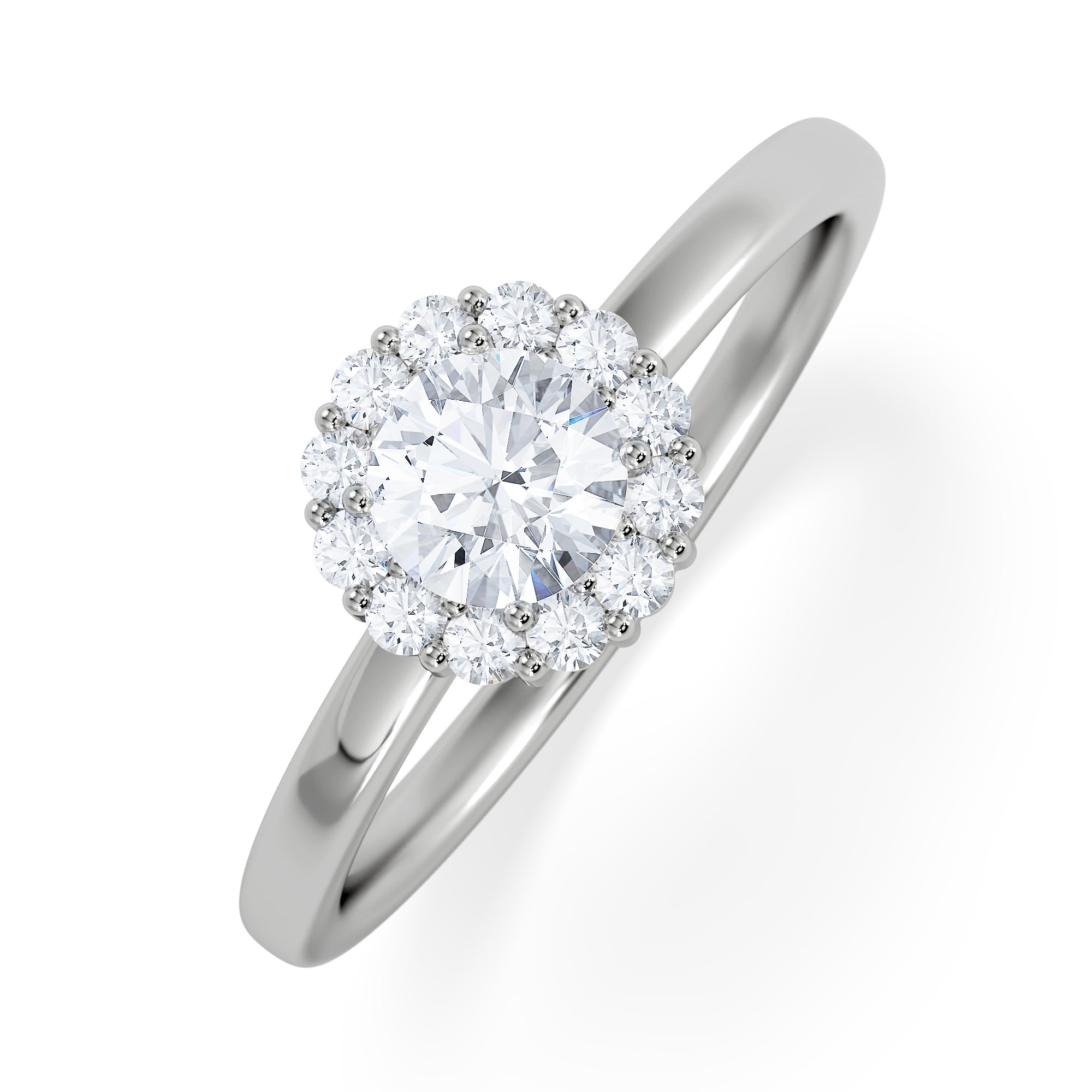 The Fleur Halo 0.50ct Round Cut Lab Diamond Ring in Sterling Silver